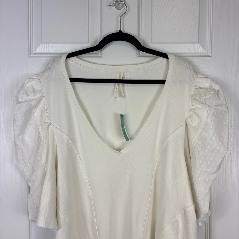 NWT By Anthropologie puff sleeve structured v neck tee sz 3X - Picture 7 of 11
